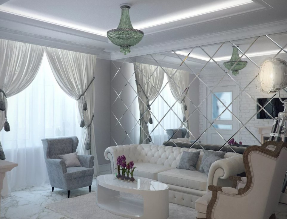 зеркало с фацетом в интерьере